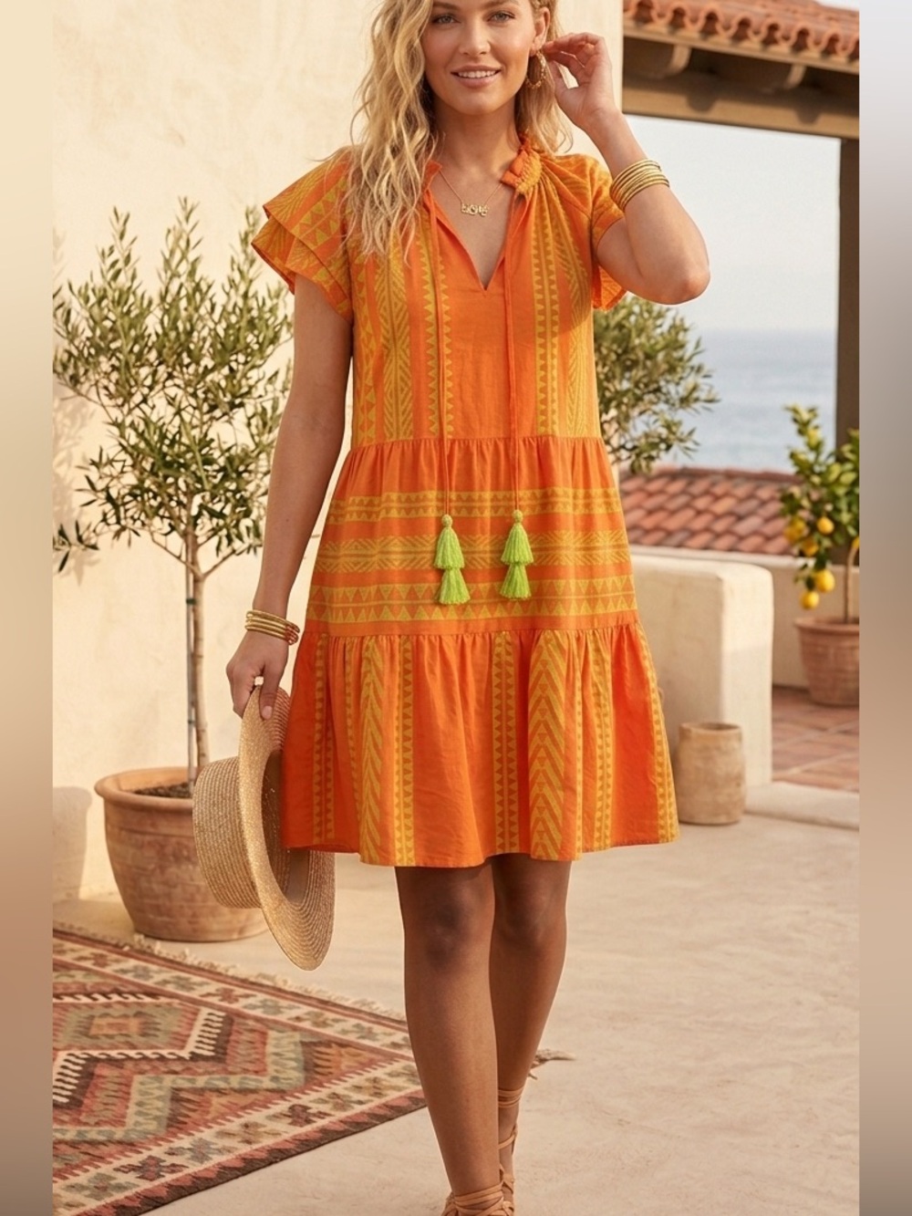 UNCLE FRANK- WOMEN'S FLUTTER TIERED DRESS IN ORANGE Size XS